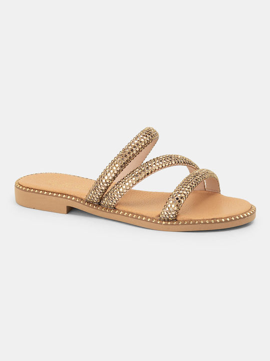 Bozikis Synthetic Leather Women's Sandals with Strass Gold