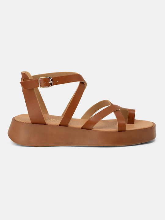 Bozikis Synthetic Leather Crossover Women's Sandals Tabac Brown