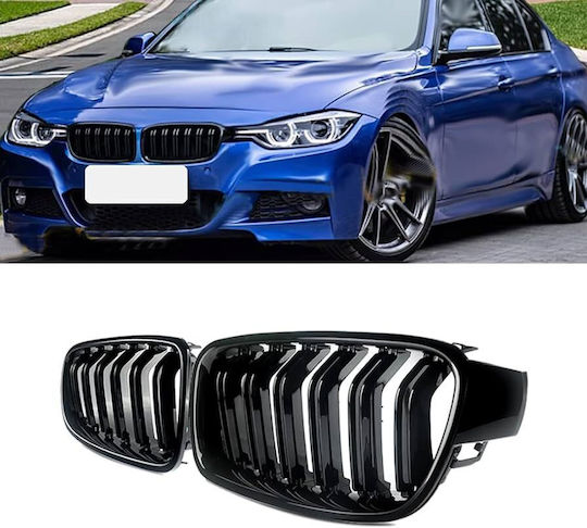 Кола 240201 Маска със сърца Bmw 3 F30 F31 11-18 M4 Look Двойна решетка Гланц черно 2 броя