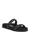 Leather Women's Flat Sandals in Black Color