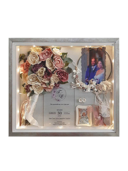 Medium Wall-Mounted Rectangle Wedding Crown Case / Photo Frame Wooden Silver 45x35cm