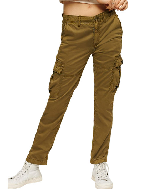 Superdry Women's Fabric Cargo Trousers in Slim Fit Khaki