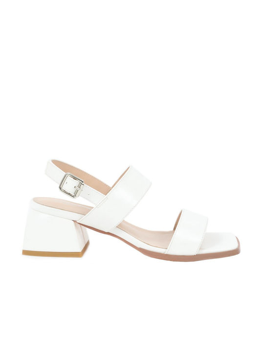 Doca Synthetic Leather Women's Sandals White with Chunky Low Heel