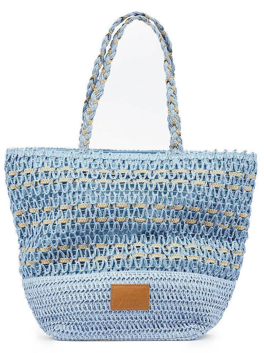 Verde Stroh Strandtasche Light Blue