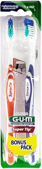 GUM Super Tip Compact 463 Οδοντόβουρτσα Medium Πορτοκαλί / Μωβ 2τμχ