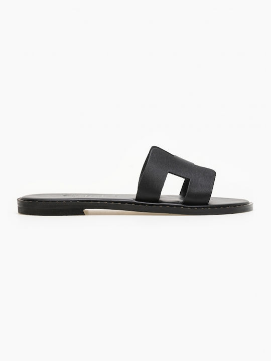 IRIS Leather Women's Flat Sandals in Black Color