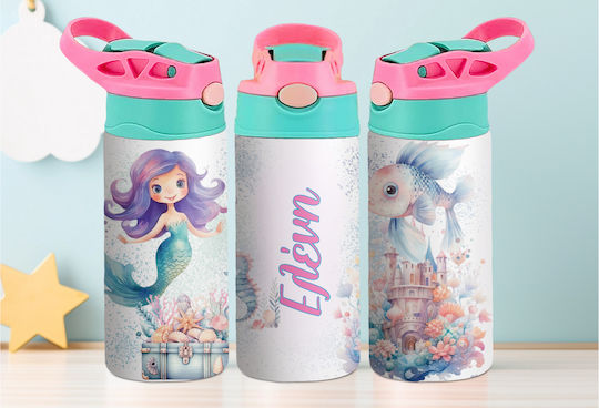 Rostfreier Stahl Kinder Trinkflasche Thermos mit Stroh Rosa 360ml