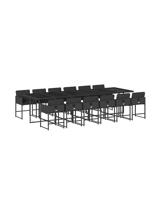 Set Outdoor Dining Black with Pillows 13pcs