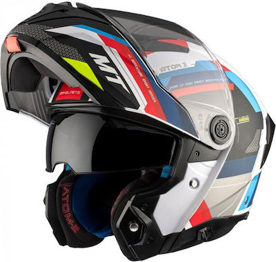 MT Atom 2 SV Flip-Up Helmet with Sun Visor ECE 22.06 1650gr White/Blue/Red Gloss