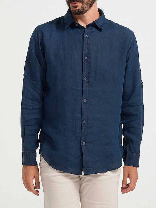 Rook Men's Shirt Long Sleeve Linen Blue