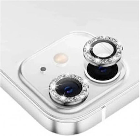 Glitter Strass Camera Protection Tempered Glass Silver for the iPhone 13, 13 Mini