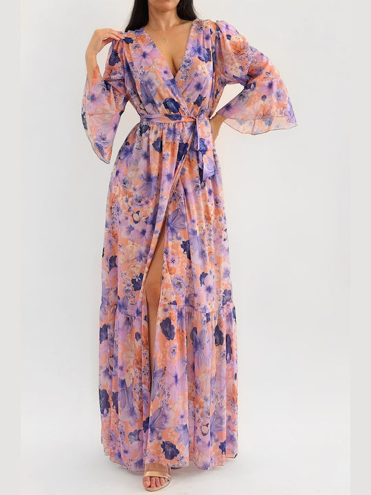 Marlene Lilac Maxi Floral Cross Lurex Dress