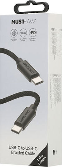 Musthavz Braided USB 2.0 Cable USB-C Male - USB-C 100W PD Black 1m