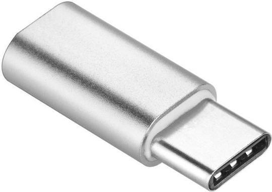 Charger Μετατροπέας USB-C male σε micro USB female Ασημί 1τμχ