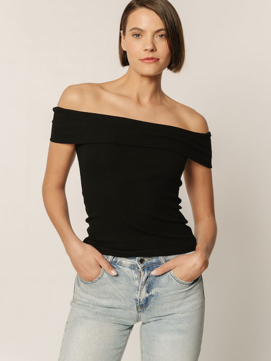 Edward Jeans Γυναικεία Μπλούζα Off-Shoulder Μαύρη