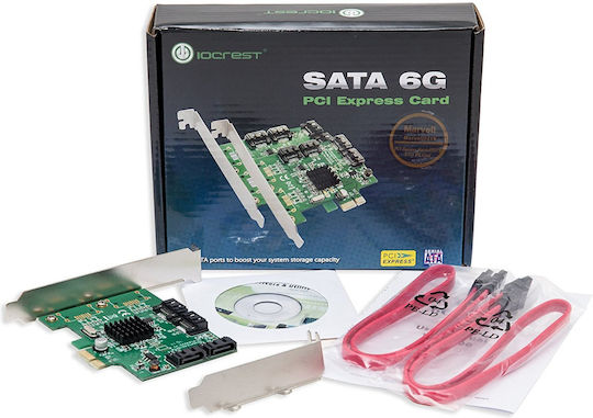 Low Profile Κάρτα Pci Express Sata 3 6 Gbps 4 Θύρες Marvell 88se9215 Syba Si-pex40064