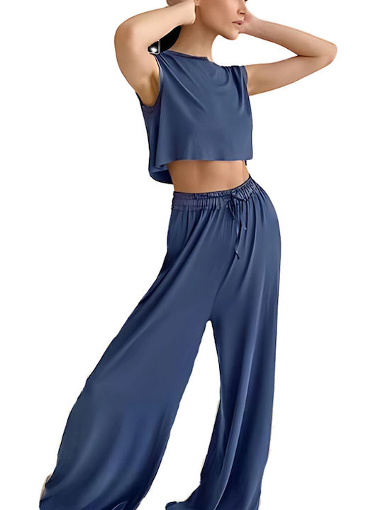 Chicret Set Pijamale Dama De Vară Albastru