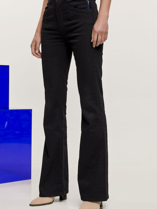 Edward Jeans High Waist Women's Jean Trousers Flared in Slim Fit Black