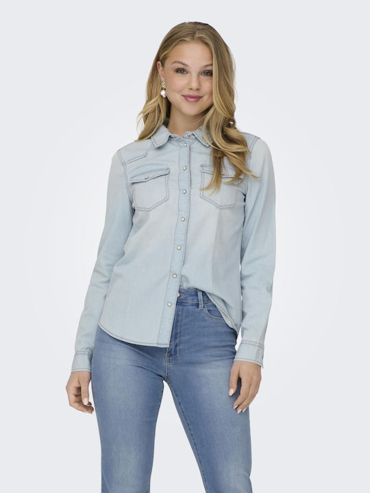 Only Long Sleeve Women's Denim Shirt Light Blue