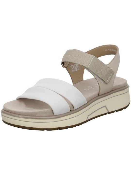 Ara Leather Women's Flat Sandals Anatomic with Strap in Beige Color