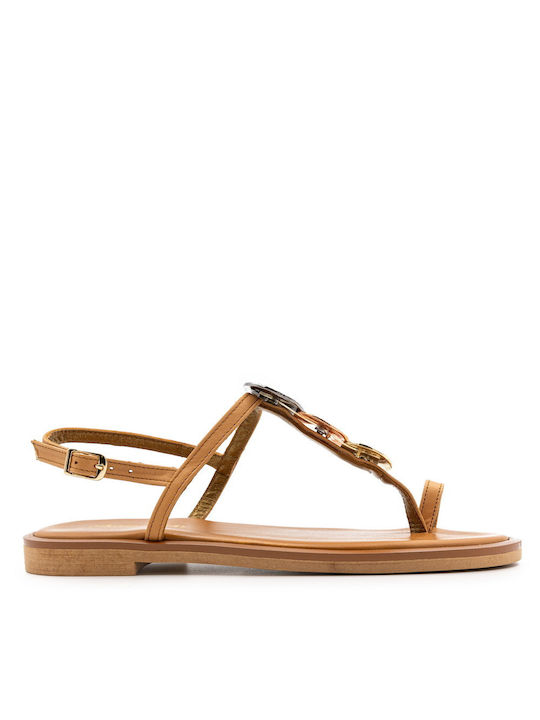 Nikola Rossi Leather Women's Sandals with Ankle Strap Tabac Brown