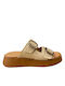 Leather Women's Flat Sandals in Tabac Brown Color