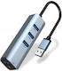 Zenwire USB 3.0 3 Port Hub with USB-A / Ethernet Connection Gray