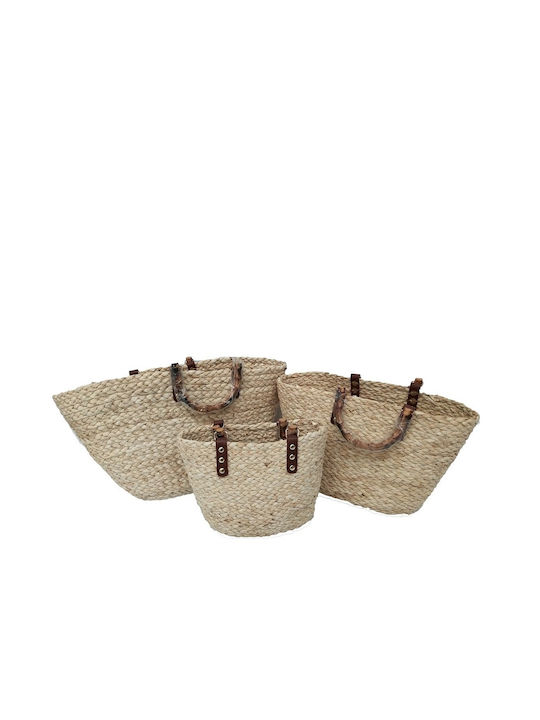 Set of Decorative Baskets Straw Beige 3pcs Espiel