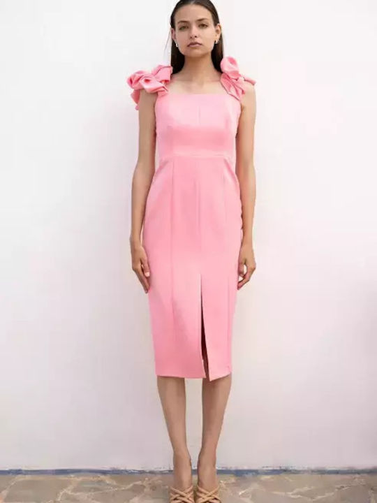 Midi Puff Sleeve Rosa Kleid