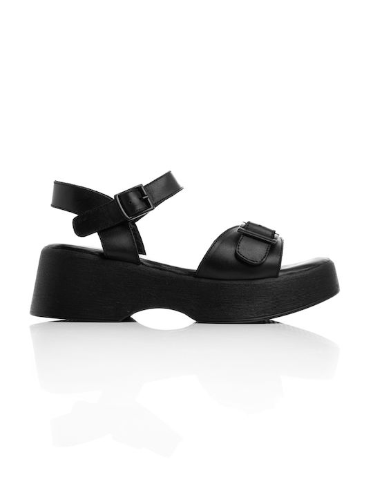 Shoe Art Leder Damen Flache Sandalen in Schwarz Farbe
