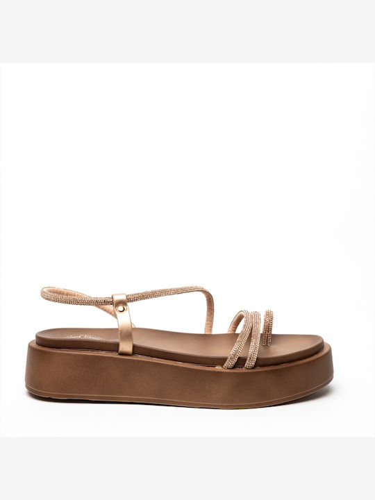 Athenais Women's Flat Sandals Flatforms in Brown Color