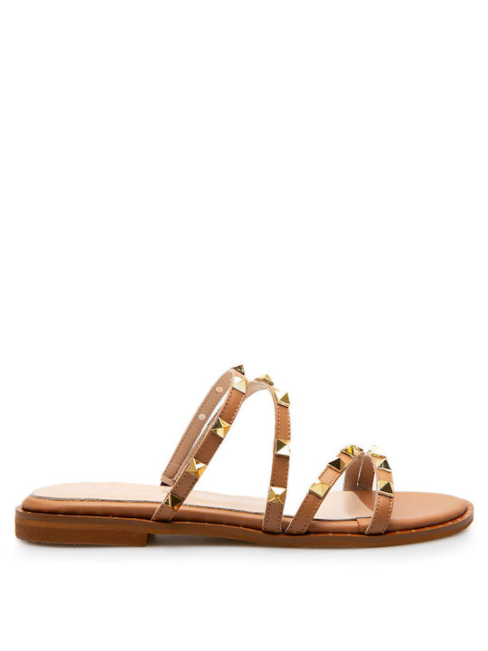 Labrini Damen Flache Sandalen in Tabac Braun Farbe