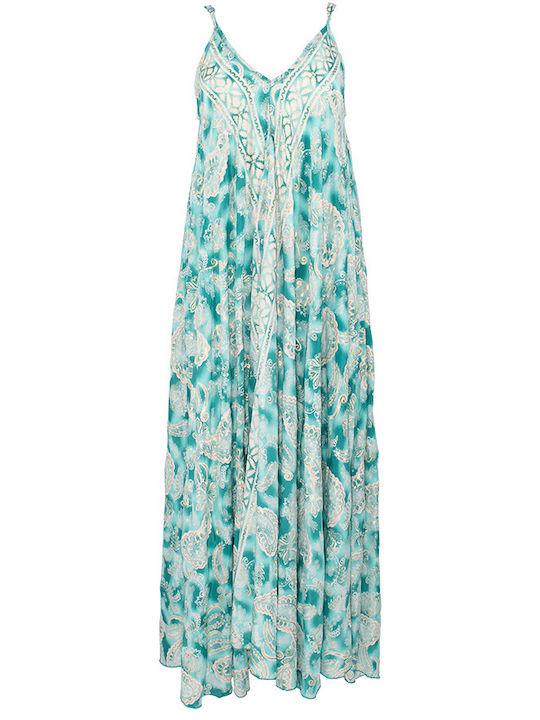 Lara Ethnics Maxi Φόρεμα Σατέν Γαλάζιο