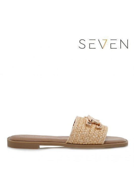 Seven Damen Flache Sandalen in Beige Farbe
