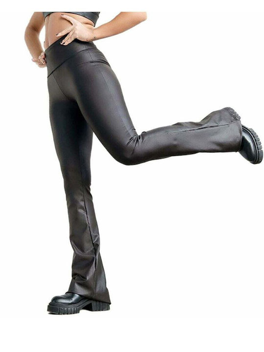 Axidwear Women's High Waist Leather Trousers Push-up Flared Black