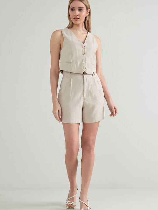 Fabric Pleated Shorts Beige
