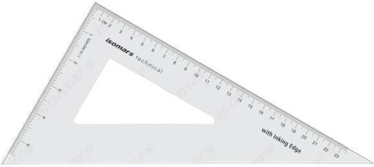 Isomars Ορθογώνιο Τρίγωνο 25cm Διαφανές 60° Μοιρών Πατούρα