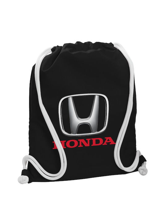 Honda Τσάντα Πλάτης Πουγκί Gymbag Μαύρη Τσέπη 40x48cm & Χονδρά Λευκά Κορδόνια