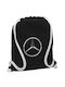 Mercedes Backpack Bag Gymbag Black Pocket 40x48cm & Thick White Cords