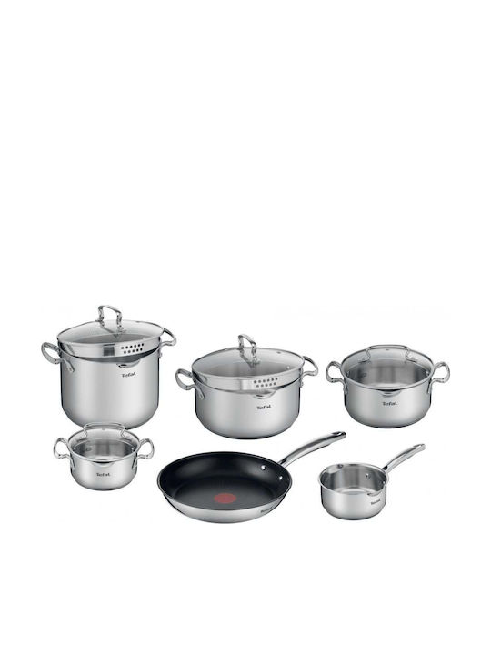 Tefal Cookware Set of Stainless Steel with Non-stick Coating 10pcs