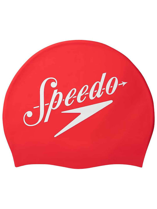 Speedo Slogan Silicone Adults Swimming Cap Red