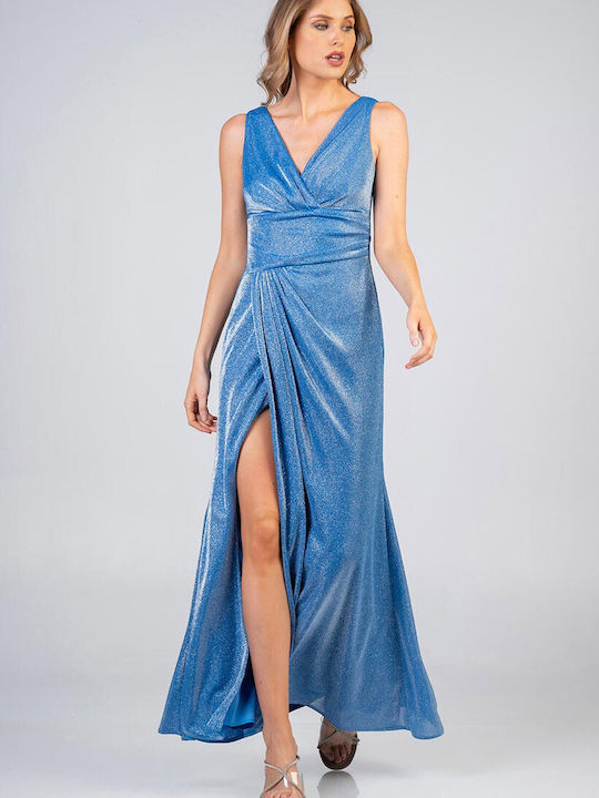 Bellino Maxi Evening Dress with Slit Blue