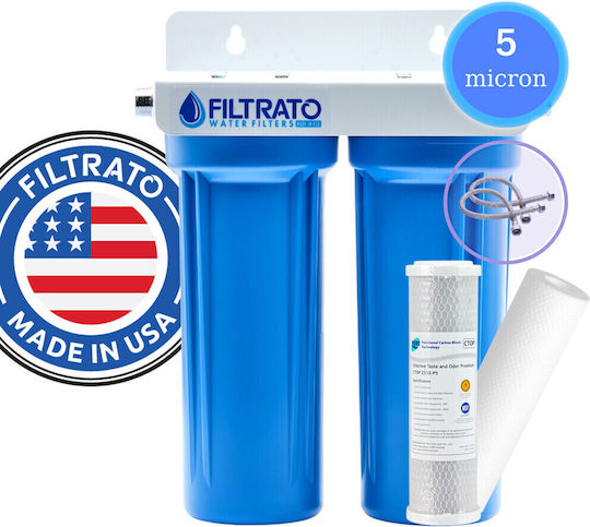 Filtrato WHF12D-USA Συσκευή Φίλτρου Νερού Διπλή Κάτω Πάγκου Διατομής ½" με Ανταλλακτικό Φίλτρο Filtrato FCPP5 5μm, Pure Ctop 2510-05 5μm