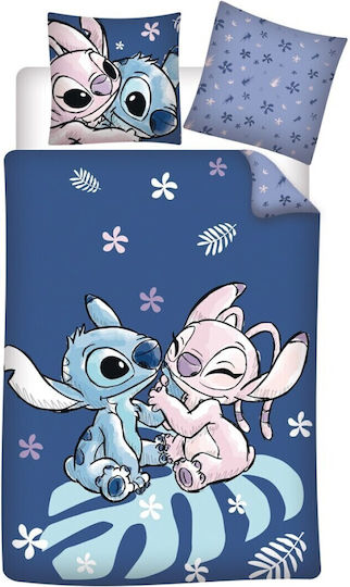 Aymax Stitch Σετ Παιδική Παπλωματοθήκη Μονή με Μαξιλαροθήκη Μπλε 140x200εκ.