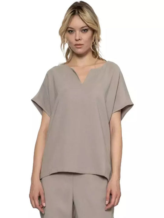 Eaters Women's Blouse Long Sleeve Taupe