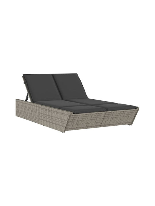 Ξαπλώστρα Διπλή Rattan με Μαξιλάρι Γκρι 110x200εκ.