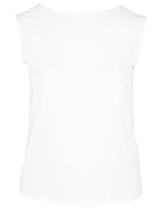 Didone Damen Bluse Ärmellos Drapierung White