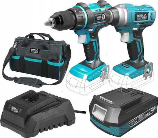 Dedra DED7018 Сет Двигател за бормашина & Ударна отвертка 18V с 1 батерия 2Ах и куфар