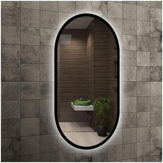 Oval Bathroom Mirror Led made of Metal 50x90cm Black