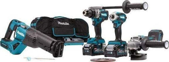 Makita DK0126G401 Σετ Γωνιακός Τροχός, Δραπανοκατσάβιδο, Παλμικό Κατσαβίδι & Σπαθοσέγα Brushless 40V με 2 Μπαταρίες 4Ah και Θήκη